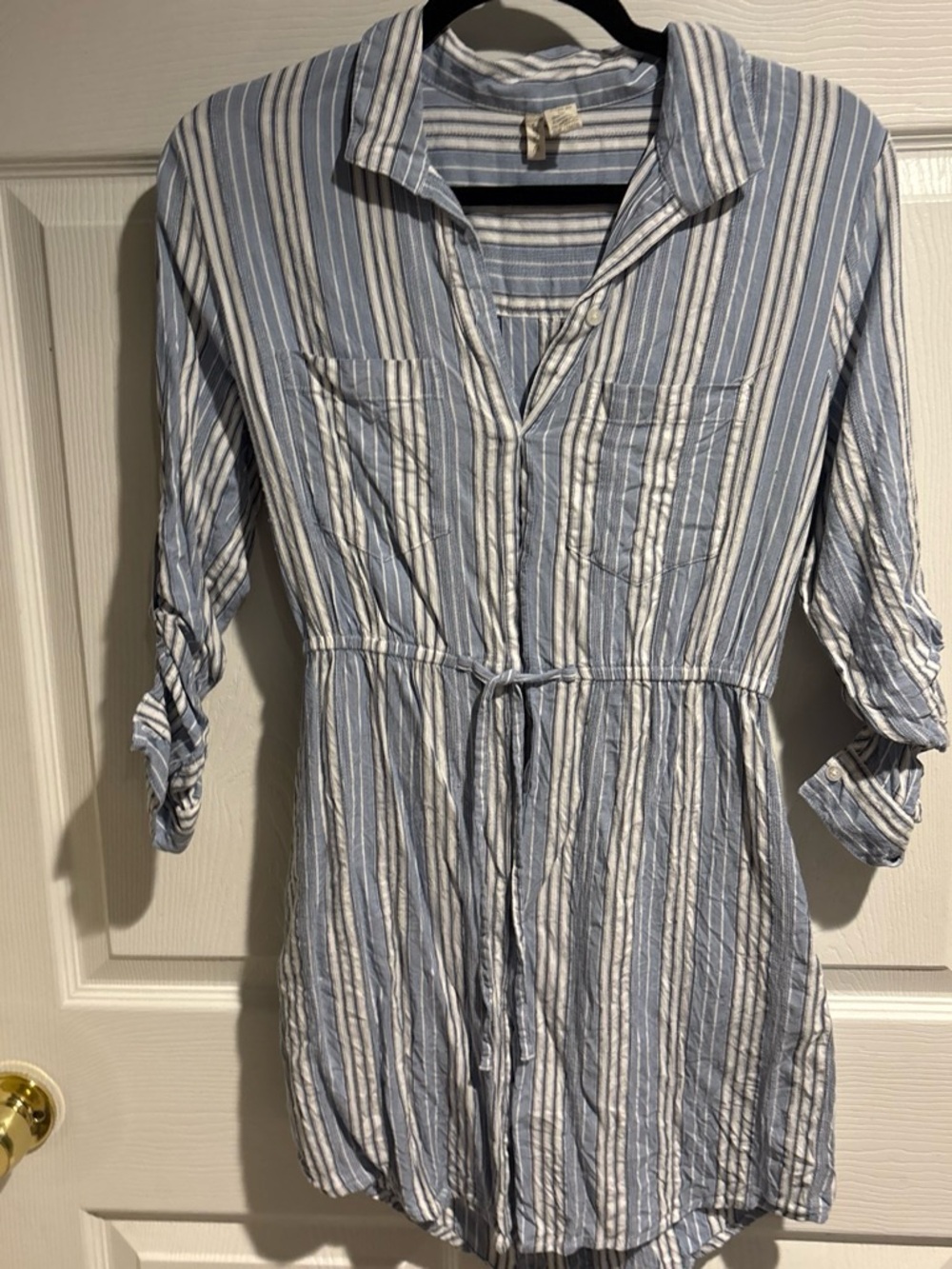 Japna Blue and White Striped Button-Front Shirt Dress